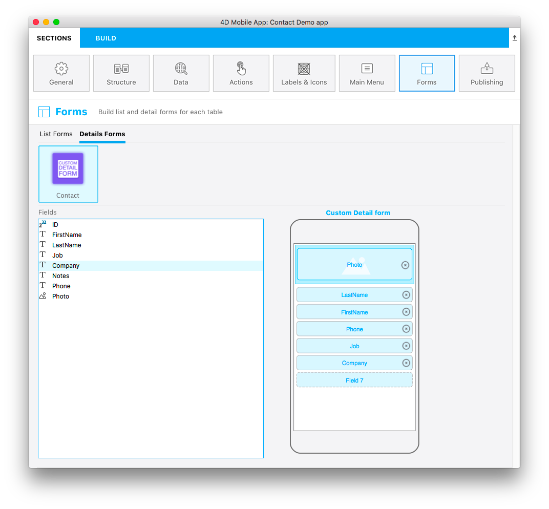 Custom detail template forms