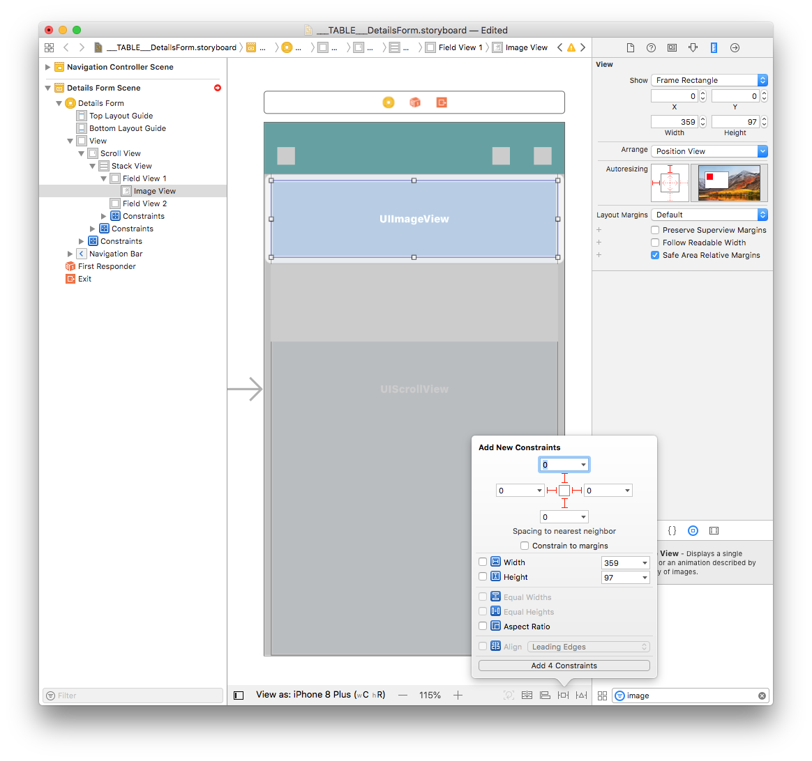 Image View constraints