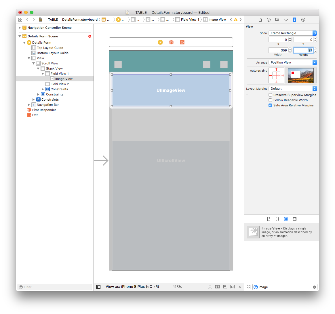 Image View position height and width