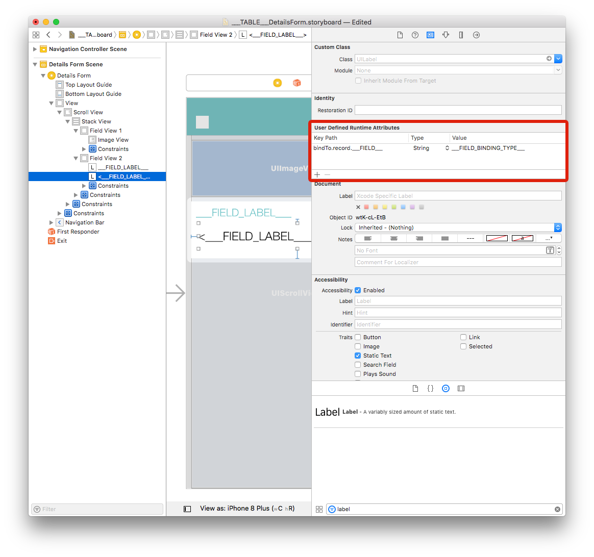 Label2 User Defined Runtime Attributes