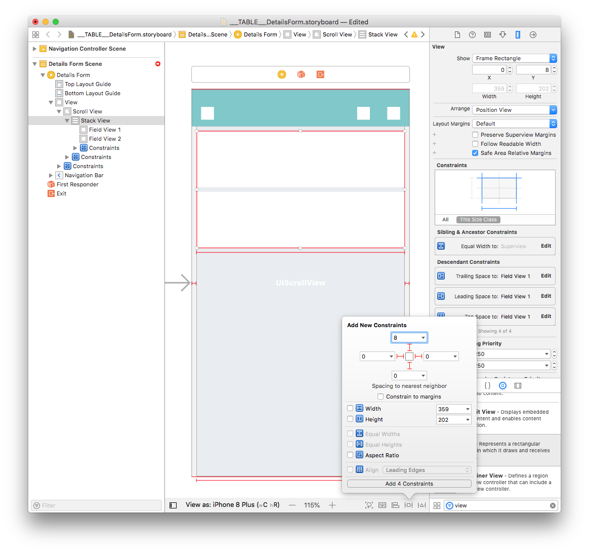 Stackview constraints