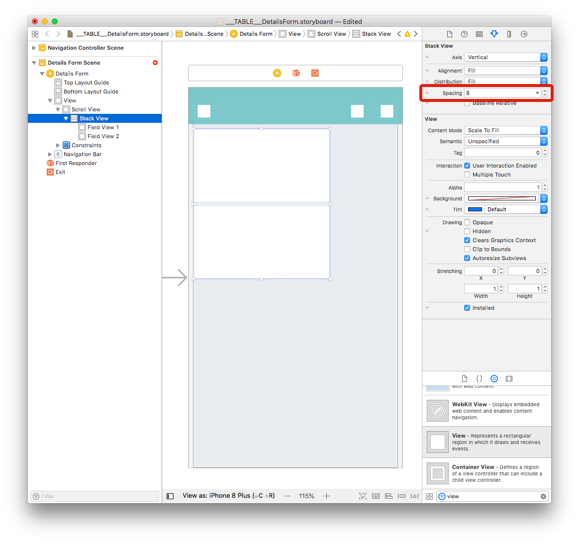 Stackview spacing