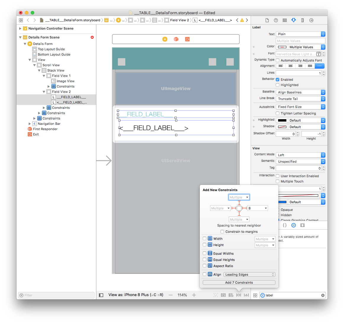 Title and Content labels constraints