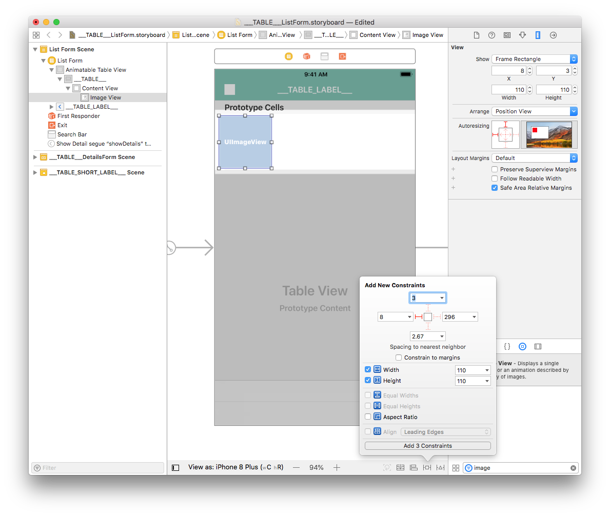 Image View leading space width height