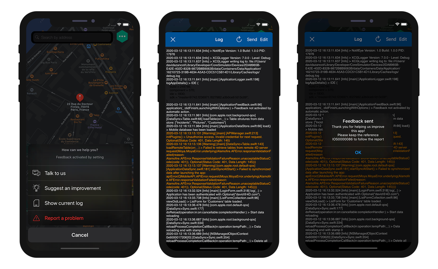 Display and send logs