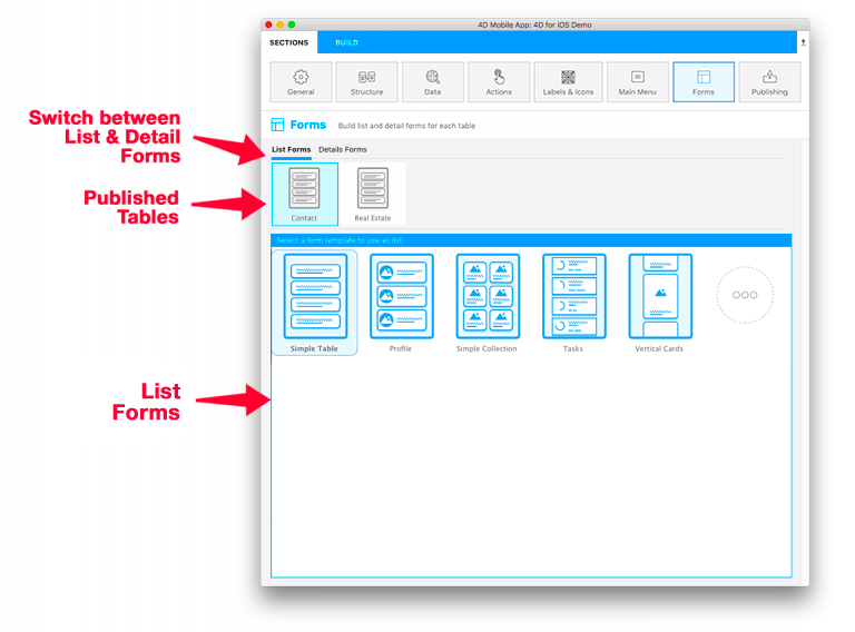 List form template selection