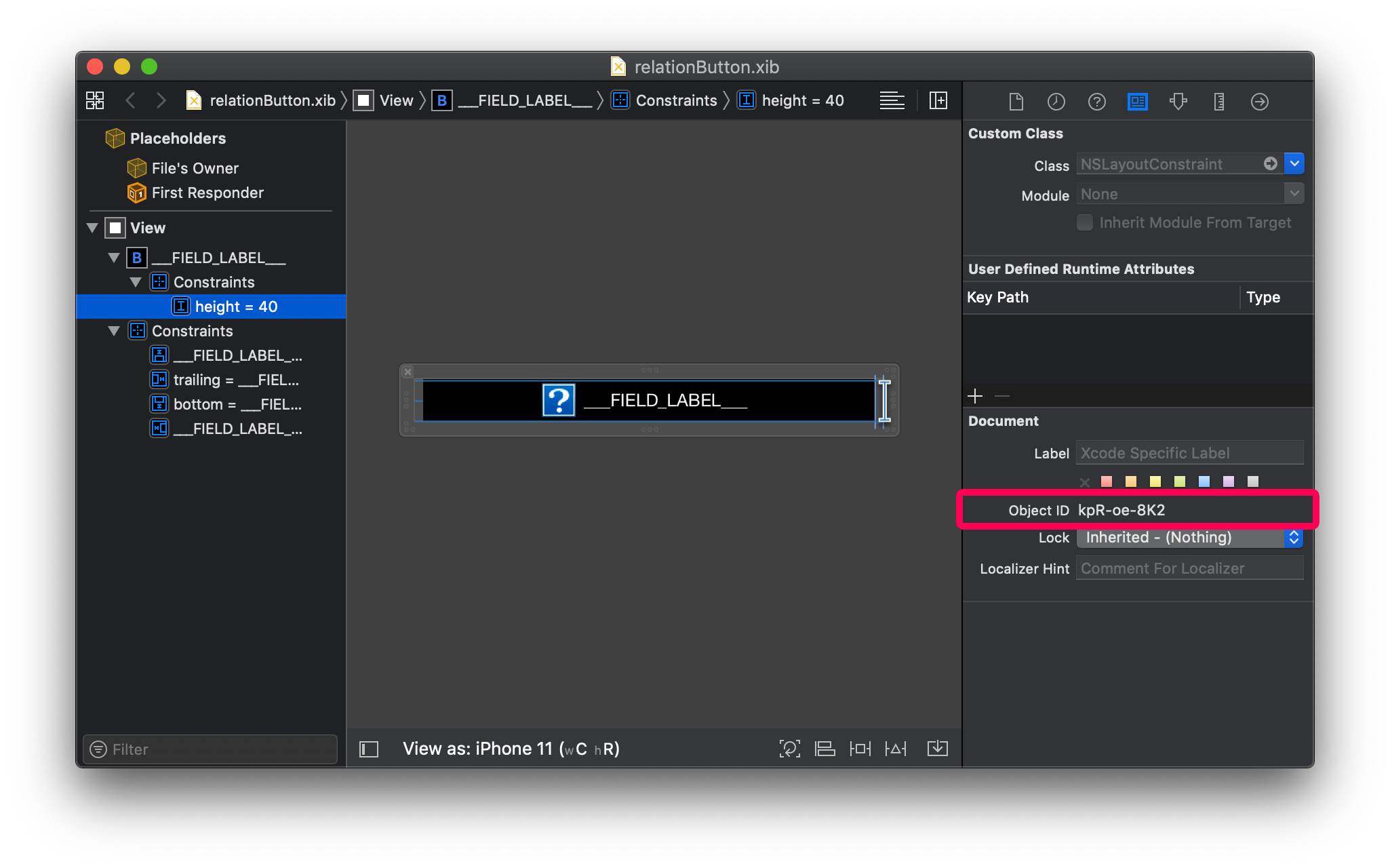 Horizontal constraint object ID