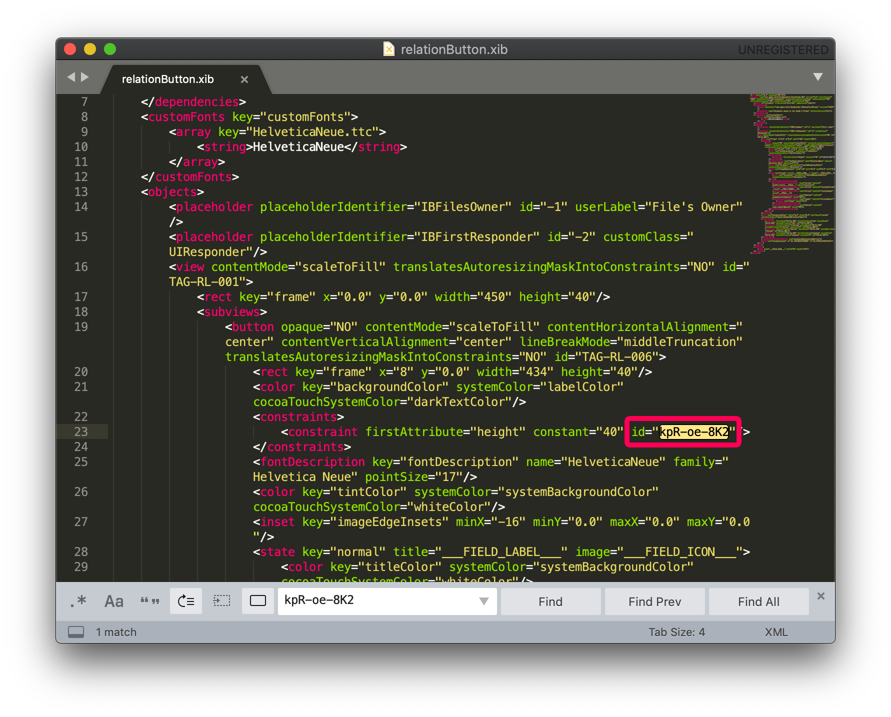 Horizontal constraint xml file