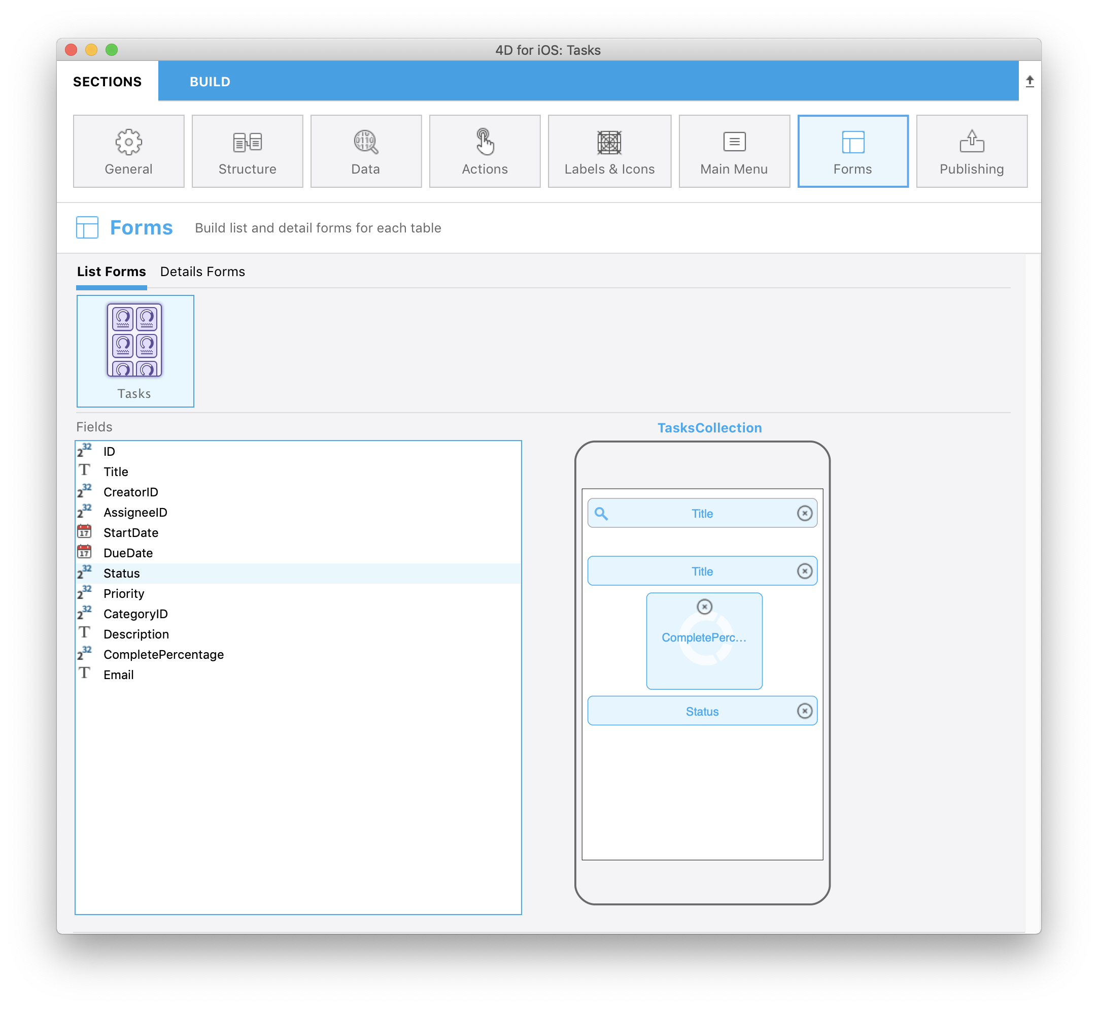 TasksCollection Forms section