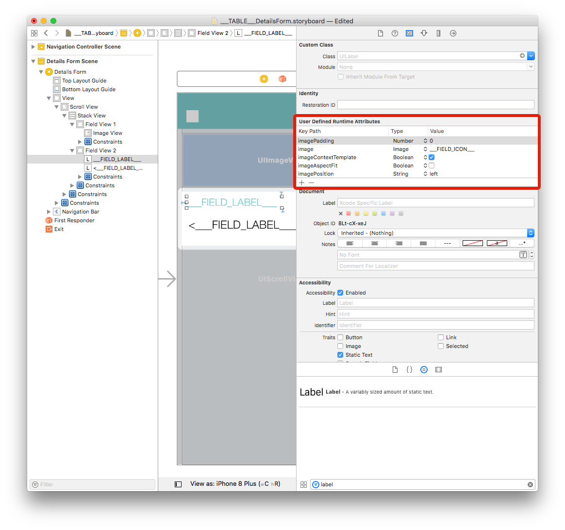 Label1 User Defined Runtime Attributes