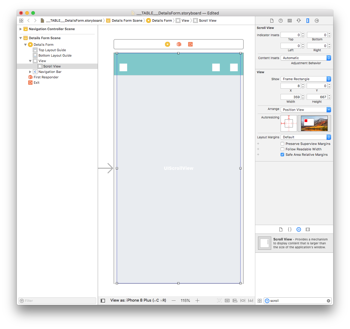 Scroll View position height and width