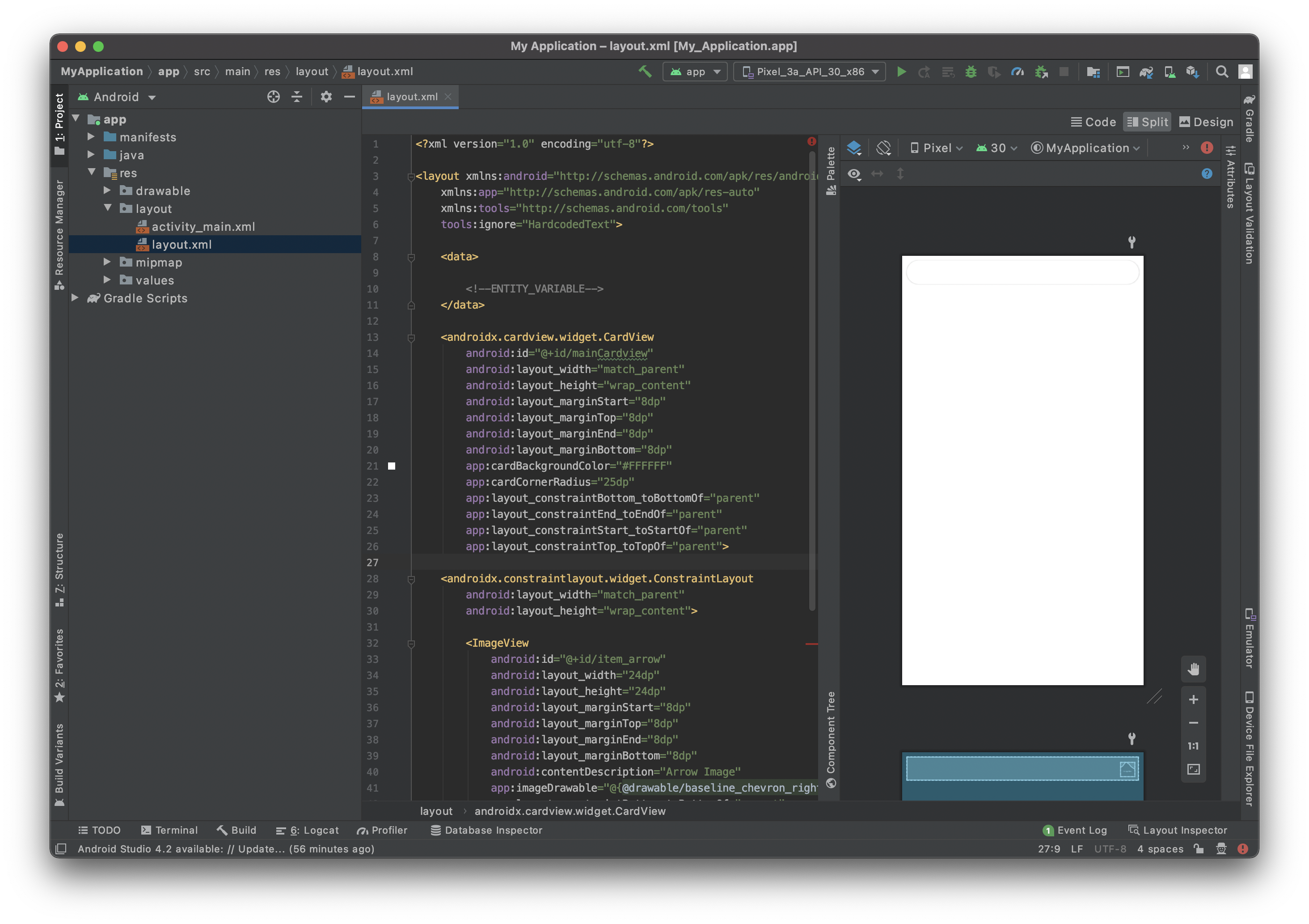 Add CardView container