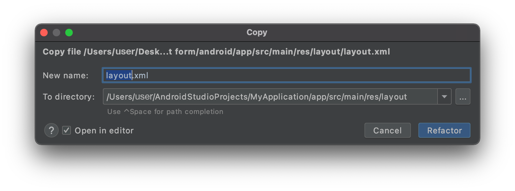 Copy layout.xml file