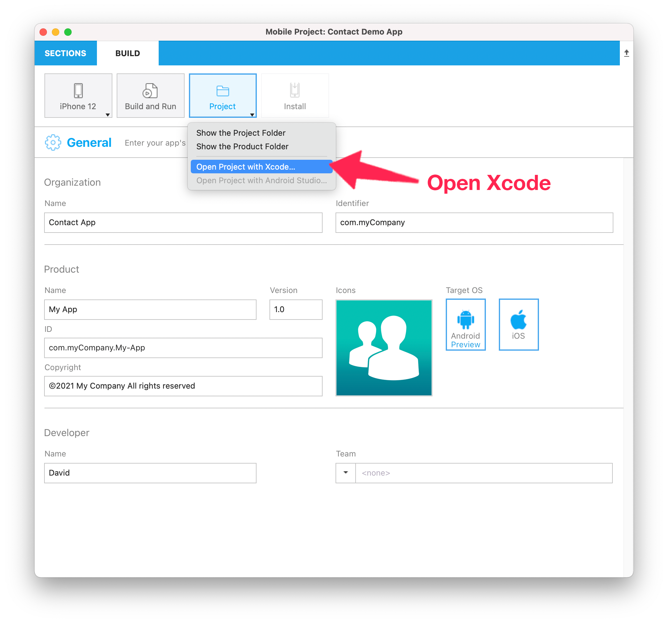 Open your Project with Xcode